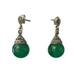 green onyx drop mercasite sterling silver earrings