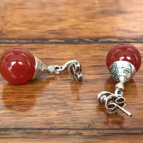 Red onyx Drop Mercasite Earrings - Image 2