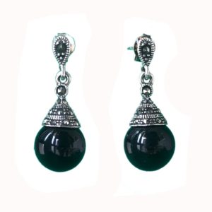black onyx drop mercasite sterling silver earrings
