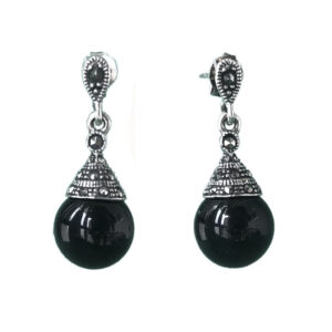 black onyx drop mercasite sterling silver earrings