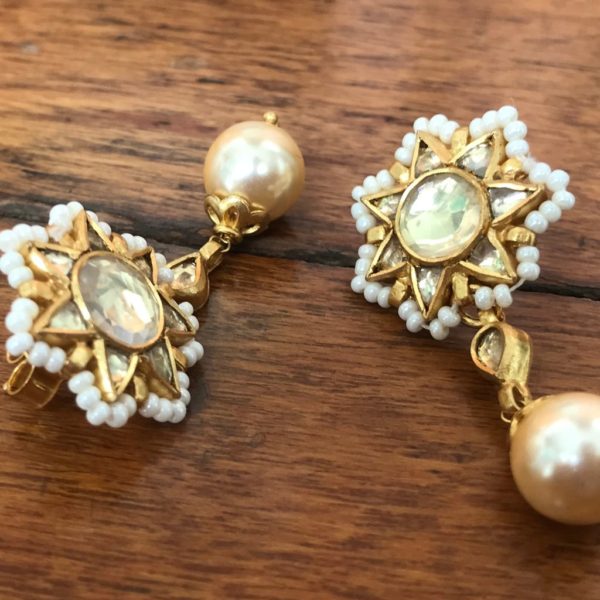 Jadau Pearl drop Gold plated Earrings - Image 2