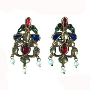 jadau blue red green gold plated sterling silver earrings