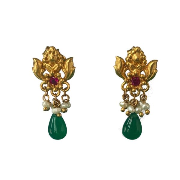 pearl green onyx small gold plated sterling silver earrings