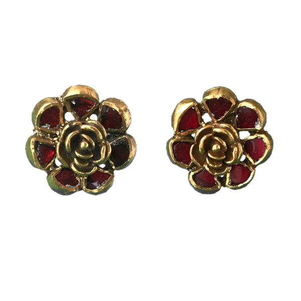 Buy Beautiful Simple Small White and Ruby Earrings One Gram Gold Jewellery