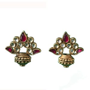 jadau small beads kalash studs tops gold plated sterling silver earrings