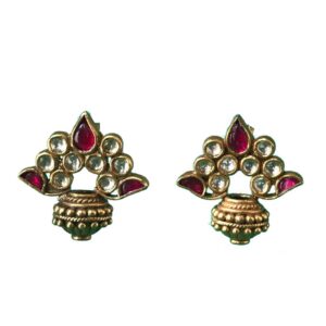 jadau small beads kalash studs tops gold plated sterling silver earrings