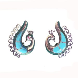 blue enamel peacock studs tops sterling silver earrings