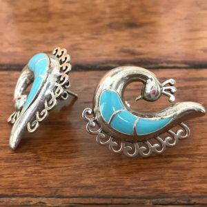 Blue Enamel Peacock Earrings - Image 2