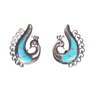 blue enamel peacock studs tops sterling silver earrings
