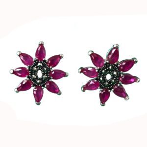 red mercasite flower studs tops sterling silver earrings