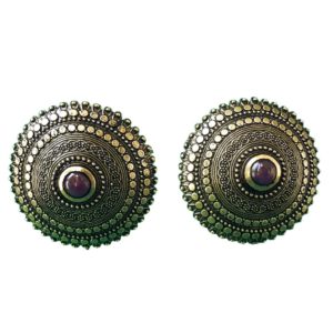 antique finish large gold plated ruby sterling silver earrings