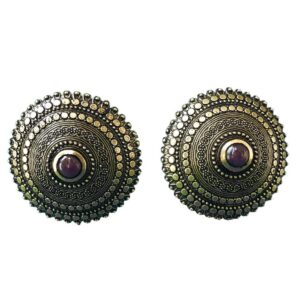 antique finish large gold plated ruby sterling silver earrings