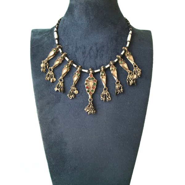 Vintage Tribal Rajasthani Glass set Silver Necklace - Image 3