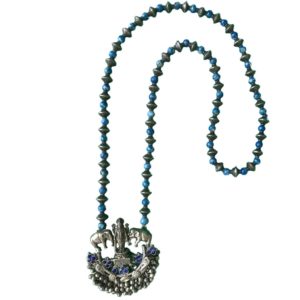 lapiz silver beads lakshmi oxidized silver necklace
