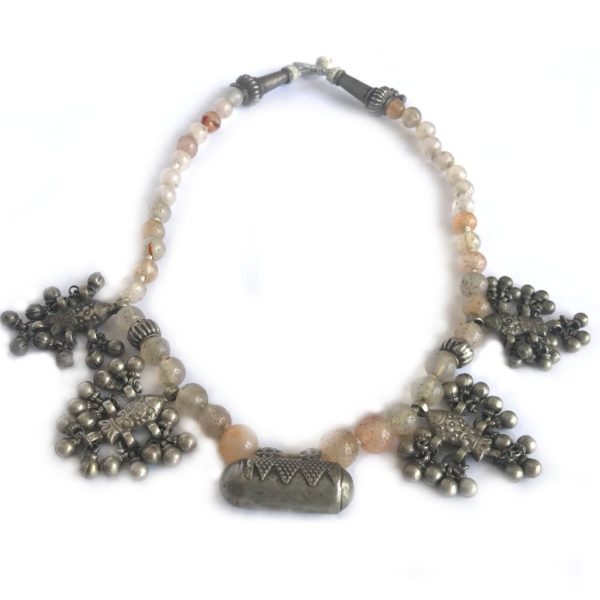 vintage agate beads fish taveez silver necklace