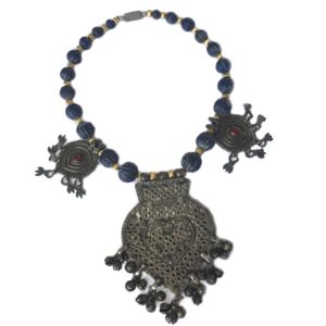 vintage lapiz beads pendants silver necklace