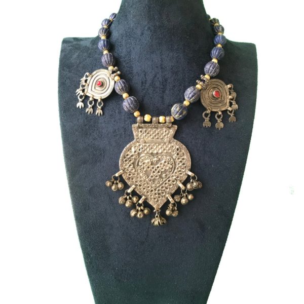 Vintage Lapiz beads Silver Pendants Necklace - Image 3