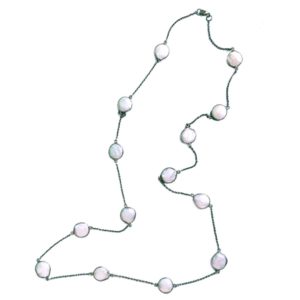 mother of pearl long chain sterling silver necklace