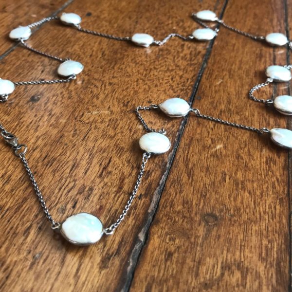 Mother of Pearl Long Chain Silver Necklace - Image 2