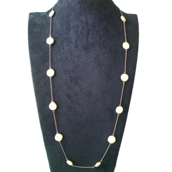 Mother of Pearl Long Chain Silver Necklace - Image 3