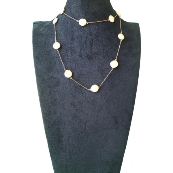 Mother of Pearl Long Chain Silver Necklace - Image 4