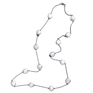 mother of pearl long chain sterling silver necklace