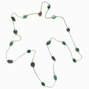 ruby emerald long chain gold plated sterling silver necklace
