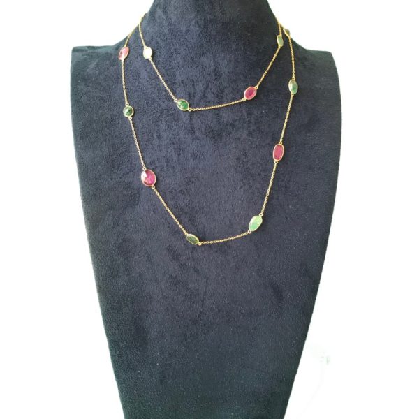 Ruby Emerald Long Gold plated Chain Necklace - Image 4