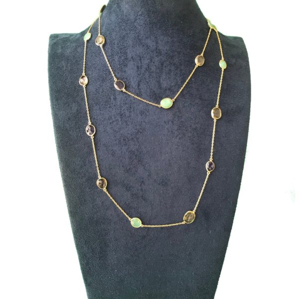 Multi Gemstone Long Gold plated Chain Necklace - Image 4
