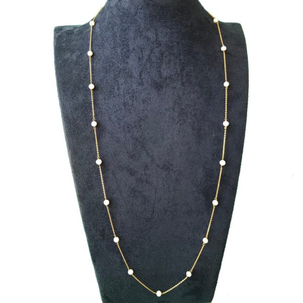 Pearls Long Gold plated Chain Necklace - Image 3