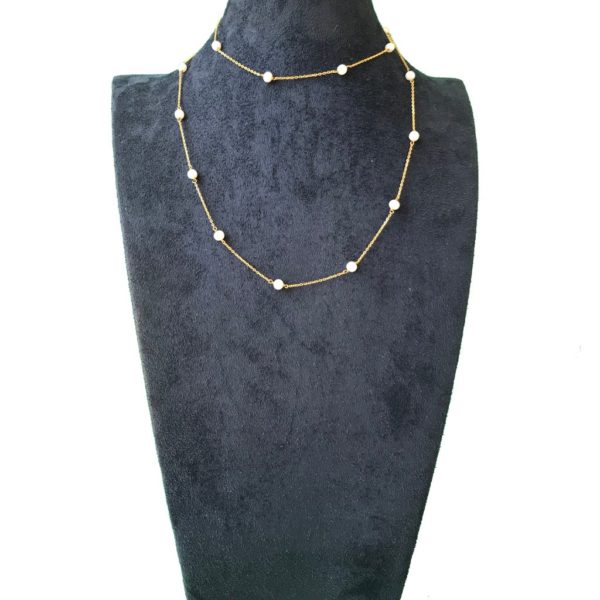 Pearls Long Gold plated Chain Necklace - Image 4