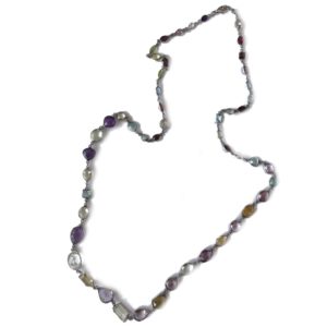 multi gemstone long chain sterling silver necklace