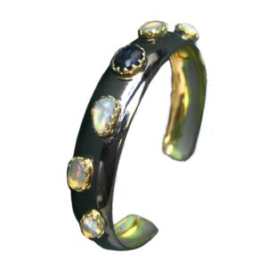 tanzanite opal dual tone gold plated sterling silver kada bangle cuff bracelet