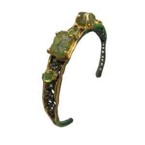 uncut peridot dual tone gold plated sterling silver cuff bracelet