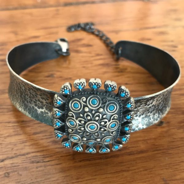 Broad Turquoise Ethnic Cuff Bracelet - Image 3