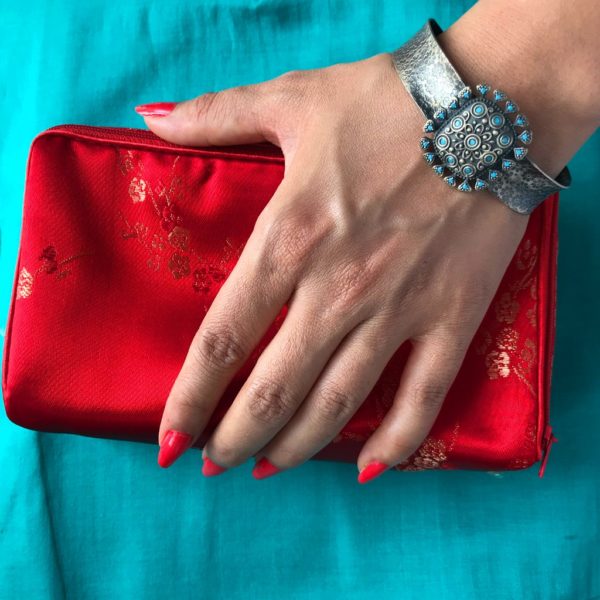Broad Turquoise Ethnic Cuff Bracelet - Image 2