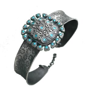 broad turquoise ethnic sterling silver bracelet