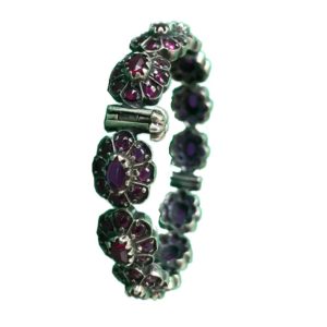 south red stone jadau style oxidized sterling silver kara bracelet