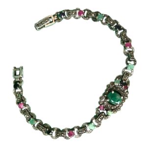 ruby emerald sapphire mercasite sterling silver tennis bracelet