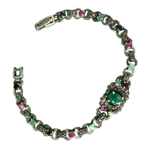 ruby emerald sapphire mercasite sterling silver tennis bracelet