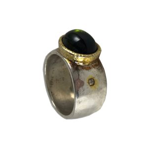 tourmaline diamond dual tone gold plated sterling silver ring