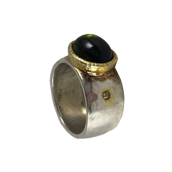 tourmaline diamond dual tone gold plated sterling silver ring