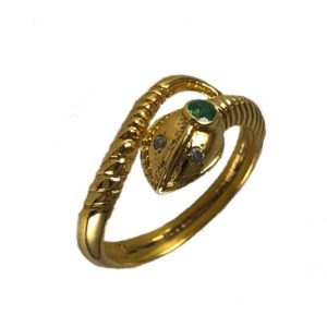 emerald diamond gold plated sterling silver snake ring