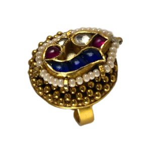 blue red bird jadau gold plated sterling silver ring