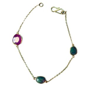 emerald ruby gold plated sterling silver chain bracelet