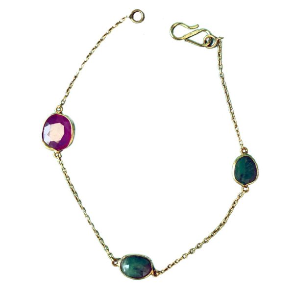 emerald ruby gold plated sterling silver chain bracelet