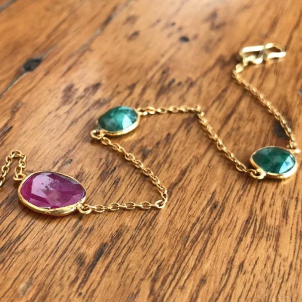 Emerald Ruby Gold plated Chain Bracelet - Image 3