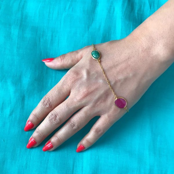 Emerald Ruby Gold plated Chain Bracelet - Image 2