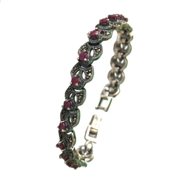 ruby mercasite sterling silver tennis bracelet