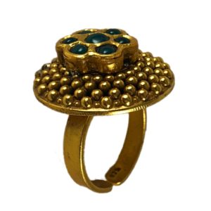 green silver ghungroo jadau gold plated sterling silver ring